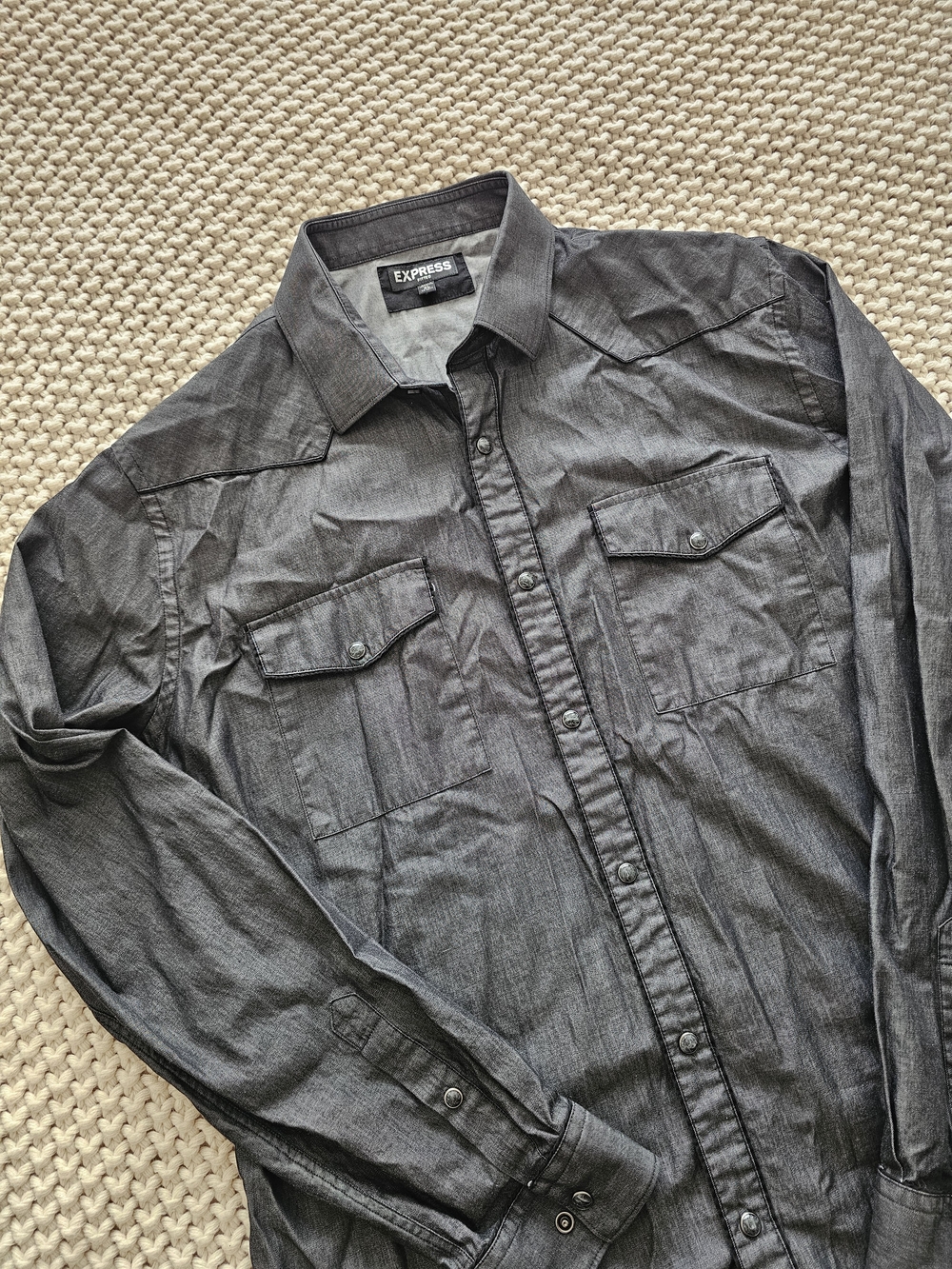 Express Men's Dark Gray Long-Sleeve Button-Front Shirt Jacket